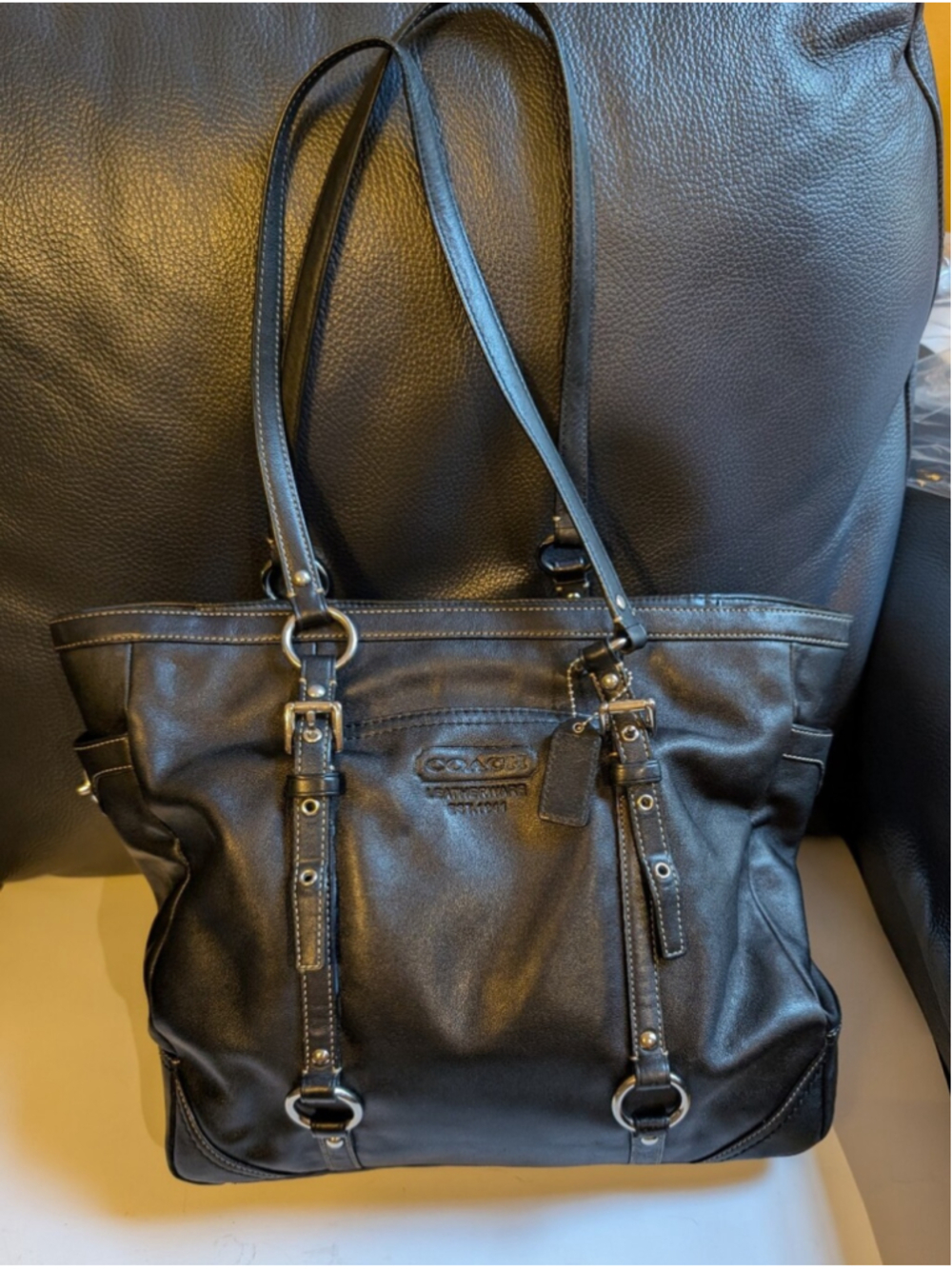 Vintage COACH F11525 Black Glove Tanned Leather East West Gallery Tote Bag Y2K
